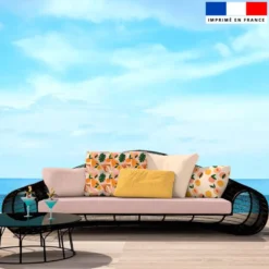 Tissu imperméable motif tacheté blanc fond jaune
