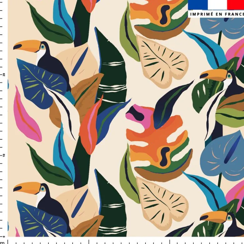 Tissu imperméable motif toucan tropical multicolore