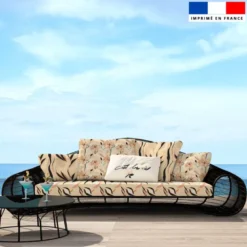 Tissu imperméable motif tropical beige