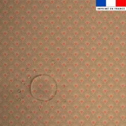 Tissu imperméable motif éventail marron et corail