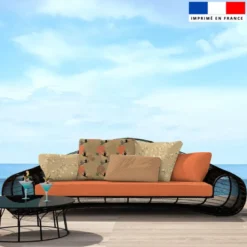 Tissu imperméable motif éventail marron et corail