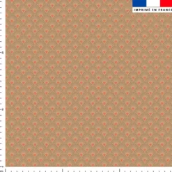 Tissu imperméable motif éventail marron et corail
