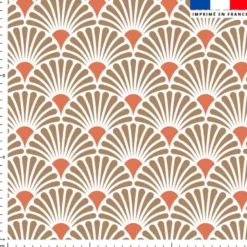 Tissu imperméable motif éventail blanc et corail