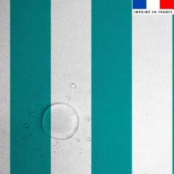 Tissu imperméable à rayures bleu sarcelle et blanches - 5 cm