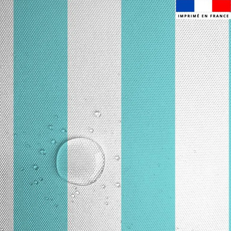 Tissu imperméable à rayures bleu clair et blanches - 5 cm