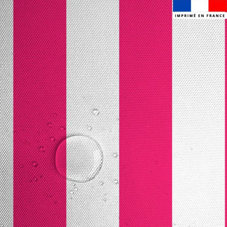 Tissu imperméable à rayures fuchsia et blanches - 5 cm