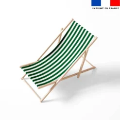 Tissu imperméable à rayures vert foncé et blanches - 5 cm