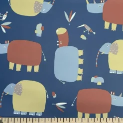 Tissu imperméable type ciré bleu motif hippopotame