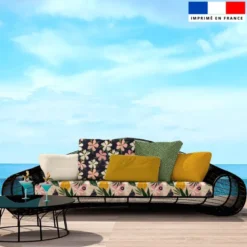 Tissu imperméable vert kaki motif pois blanc