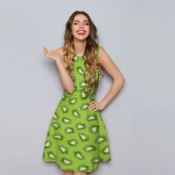Tissu imperméable vert motif kiwi