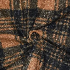 Tissu lainage bouclette motif tartan camel et noir