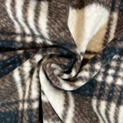Tissu lainage bouclette motif tartan marron et beige clair