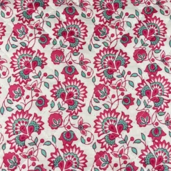 Tissu matelassé réversible motif fleurs ethniques fuchsia