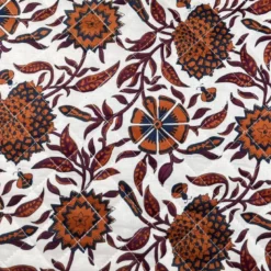 Tissu matelassé réversible motif fleurs ethniques et rayures cognac