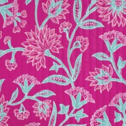 Tissu matelassé réversible motif fleurs et médaillon ethnique fuchsia