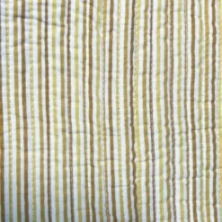 Tissu matelassé vert ocre réversible motif fleurs bleues et rayures ocre