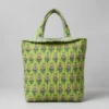 Tissu matelassé vert réversible motif fleurs et rayures vertes