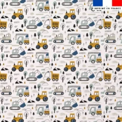 Tissu minky blanc motif tracteur