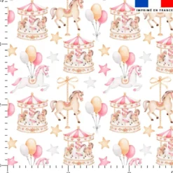Tissu minky imprimé carroussel chevaux