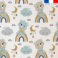 Tissu minky imprimé ourson et nuage
