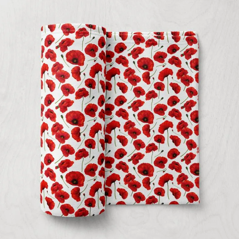Tissu minky imprimé petit coquelicot