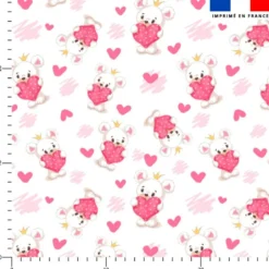 Tissu minky imprimé petit ours blanc et coeur