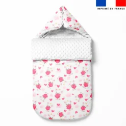 Tissu minky imprimé petit ours blanc et coeur