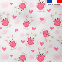 Tissu minky imprimé petit ours blanc et coeur
