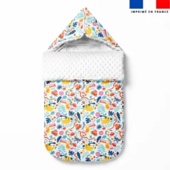 Tissu minky imprimé petit toucan et paresseux jungle