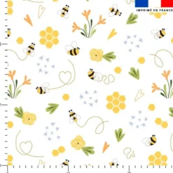 Tissu nid d'abeille motif abeille et fantaisie