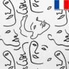 Tissu occultant écru motif dessin visage au trait continu