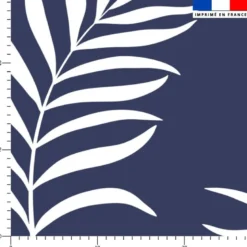 Tissu occultant écru motif feuille de palmier bleu turquin