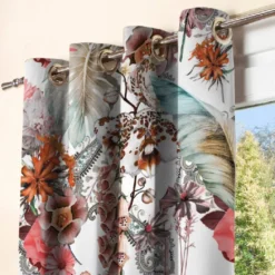 Tissu occultant écru motif grosses fleurs jungle et cachemire