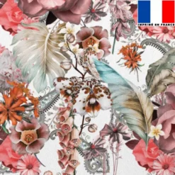 Tissu occultant écru motif grosses fleurs jungle et cachemire