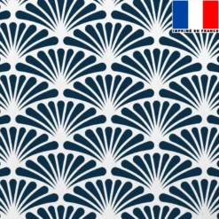 Tissu occultant écru motif éventail pétale bleu turquin