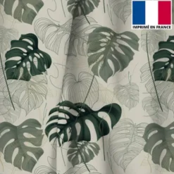 Tissu occultant grège motif jungle vert dessin et réaliste