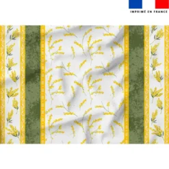 Tissu pour nappe imprimé provençal mimosa - Fond blanc