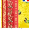 Tissu pour nappe imprimé provençal petites olives noires bande rouge - Fond jaune