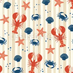 Tissu rayures et crustacés personnalisé