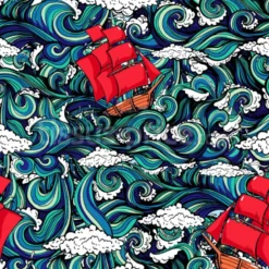 Tissu vague et bateau personnalisé