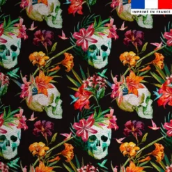Toile coton motif calavera en fleurs