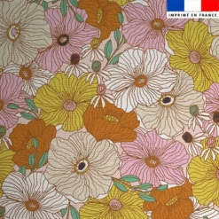 Toile coton motif dessin fleur vintage