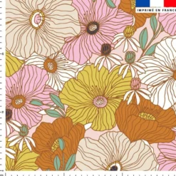 Toile coton motif dessin fleur vintage