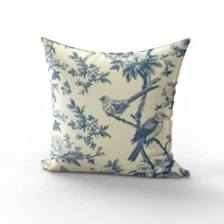 Toile coton motif toile de jouy botanique et oiseau