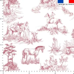 Toile de jouy chevaux rouges - Fond blanc