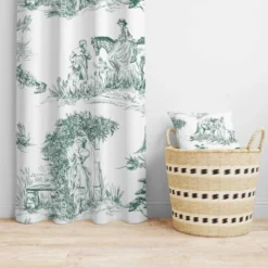 Toile de jouy chevaux vert foncé grands motifs - Fond blanc