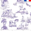 Toile de jouy chevaux violets - Fond blanc