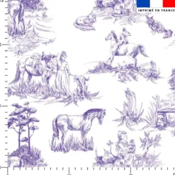 Toile de jouy chevaux violets - Fond blanc