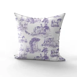 Toile de jouy chevaux violets - Fond blanc