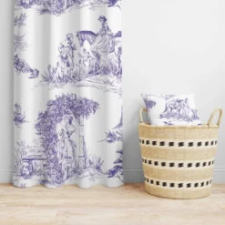 Toile de jouy chevaux violets grands motifs - Fond blanc